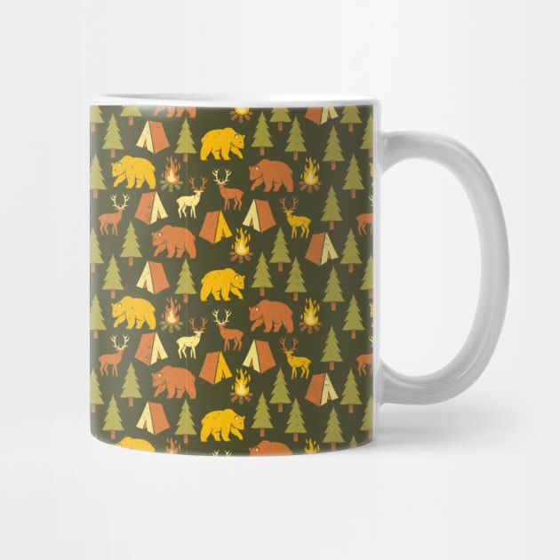 Pattern Camping Tree Tents Fire Bear Deer by Tobe Fonseca by Tobe_Fonseca